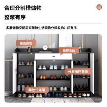 新川鞋櫃家用門口樓道外出租屋鞋櫃入戶玄關櫃收納櫃經典款三門一抽90*30*80霧灰-白