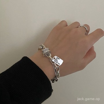 💍限時下殺💍嘻哈潮酷方牌做舊手鏈女ins簡約小衆冷淡風個性設計感雙層手飾男