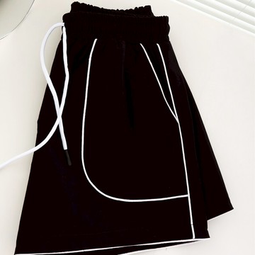 休閑運動短褲女韓版抽繩高腰寬松顯瘦撞色口袋A字褲百搭闊腿褲