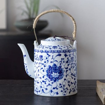 陶瓷茶壺大號涼水壺家用提梁壺泡茶壺景德鎮老式青花瓷仿古冷水壺