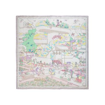 Hermes 愛馬仕 Locomotion 喀什米爾玩具馬印花混絲披巾/大方巾-140cm(自然色/綠色/黃色)