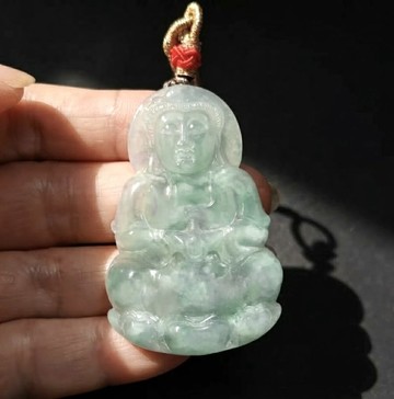 飄花翡翠寶瓶觀音菩薩項鍊 | 天然緬甸玉翡翠A貨 | 送禮