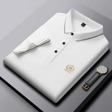 【新款熱賣】高端歐貨大牌夏季中年男士桑蠶絲POLO衫時尚刺繡翻領商務休閑短袖