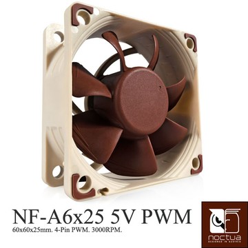 Noctua NF-A6x25 5V PWM SSO2 磁穩軸承AAO防震靜音扇-5V版本