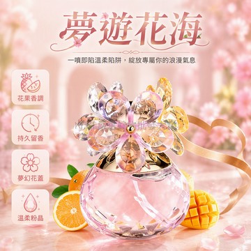 台灣出貨 立體花朵造型瓶蓋 粉色切割紋理玻璃瓶身 60ml容量 熱帶花果香調 日常出行約會香水 女士淡香氛