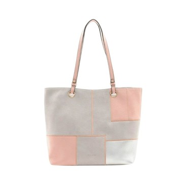 FIRANO-多彩幾何宮格拚色肩背托特包(粉x灰白)