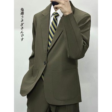 dk制服韓版西服套裝男士外套禮服正裝休閑小西裝帥氣百搭綠色時尚