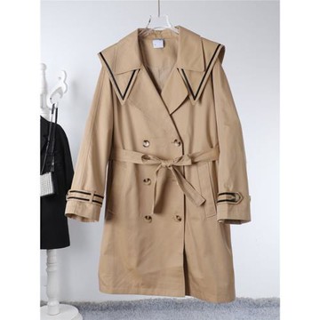 諾諾E站【町】2025春款剪標卡其系帶雙排扣翻領中長款風衣棉外套