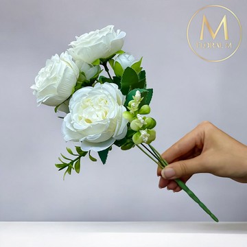 FLORAL M 花中之王牡丹花優雅白仿真花花材(1入組) 仿真花 人造花 假花 裝飾花 花藝材料 居家擺設 仿真花束 乾燥花替代 不凋謝花 高擬真花 插花材料 攝影道具 商業佈置 室內裝飾 花藝設計