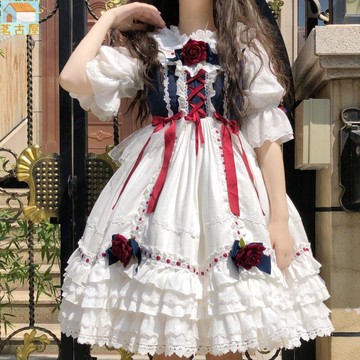 洛麗塔lolita夏季短袖長裙OP公主連衣裙日常白雪姬jsk洋裝