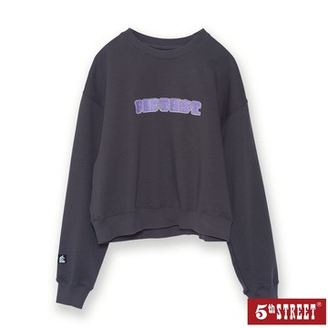 【5th STREET】女裝 長袖 短版上衣 大學t 深灰(560976)