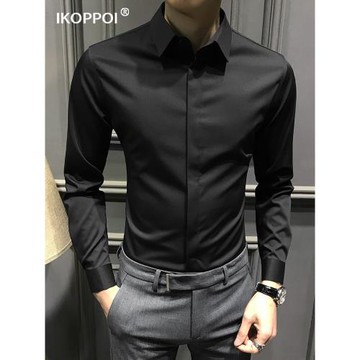 長袖襯衫男士秋冬季韓版商務高級感男裝上衣純色免燙抗皺修身寸衣