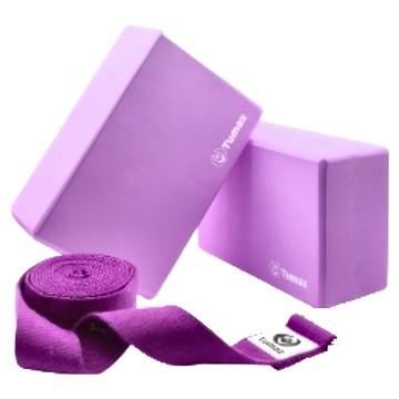 Tumaz 月熊 EVA瑜珈磚繩組 50D硬度 止滑減震 環保安全材質  瑜珈磚22.5 x 14.5 x 7.5cm + 瑜珈繩300cm  輕奢紫  1組