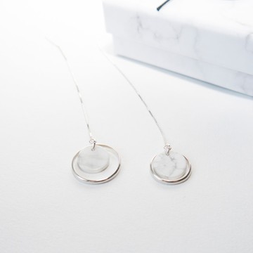 石紋 白松石片垂墜耳環