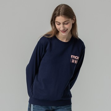 moz瑞典 三隻駝鹿 100%純棉 大學T-深藍(亞洲版) 女款