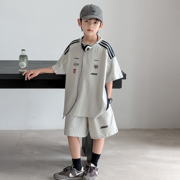 【中大男童】條紋休閒寬鬆吸汗透氣籃球服套裝