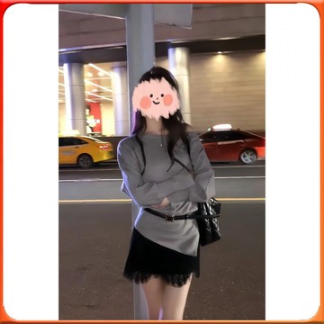 🥇台灣出貨🥇 2025早鞦溫柔針織衫斜肩寬鬆顯瘦腰帶上衣女蕾絲連衣裙套裝 ✨️滿額免運✨️147-12-B