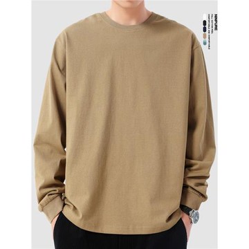 260克長絨棉秋冬重磅基礎款純棉內搭t恤男寬松圓領純色長袖打底衫