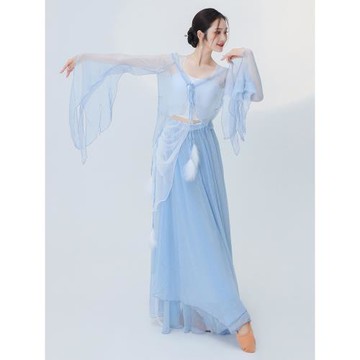 朱迪婭國風古典舞蹈服裝白狐仙氣飄逸練功服演出服紗衣上衣喇叭袖