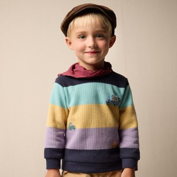 PIPPY 寬版條紋彈性棉圓領長袖上衣-100