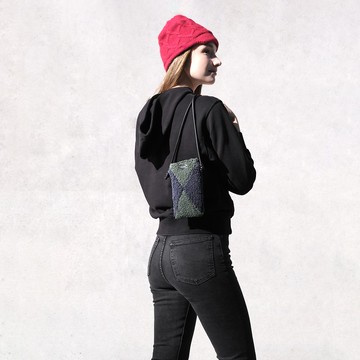 T for Triangle 綠色和海軍藍斜背手機袋 斜挎手機包