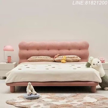 兒童床 卡通床 免運 開立發票 奶油風泡泡床小戶型兒童床男孩單人床實木軟包臥室女孩公主床布藝 快速出貨 兒童床D