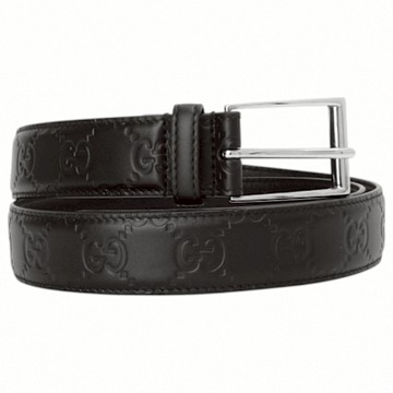 GUCCI-壓印G LOGO皮革穿式細版皮帶(黑色)90cm/36