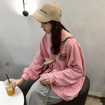 waitmore衛衣女秋薄款外套韓版ins潮bf慵懶風學生寬松無帽上衣服