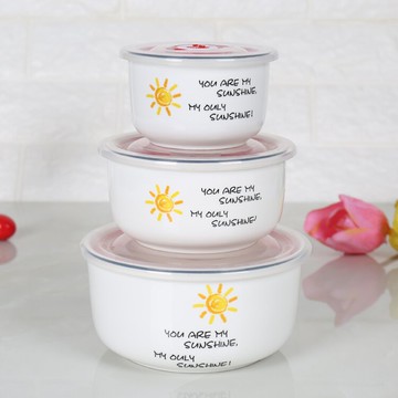 三件套陶瓷碗帶蓋保鮮碗泡面碗瓷碗飯盒保鮮盒便當盒家用碗微波碗