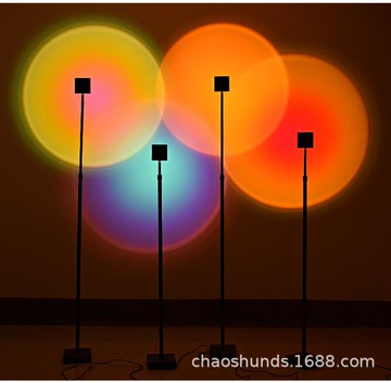 店長推薦跨境led夕陽燈破曉投影彩虹落日燈海岸線USB客廳氛圍直播日落地燈【摩可美家】