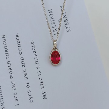 鴿血紅寶石吊墜 培育紅寶石項鍊 純銀鑲石項鍊 生辰石禮物