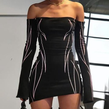 sexy off shoulder slim dress性感一字肩漏背斜切辣妹收腰抹胸裙