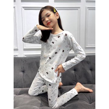 女童秋衣秋褲套裝純棉白色睡衣保暖內衣中大童長袖全棉毛衫秋冬款