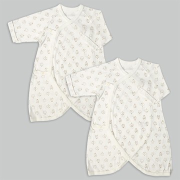 akachan honpo - 長袖蝴蝶裝2件組-按扣款 動物園-米白色 (50~60cm)