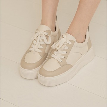 雙色拼接-綁帶厚底鞋-白色