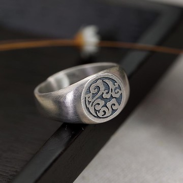 S925純銀祥云戒指招財轉運復古民族男女款指環戒開口設計