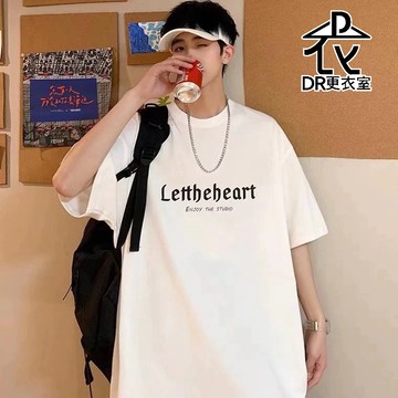 DR更衣室- 男生衣服 美式字母寬鬆T恤 潮牌 短袖 内搭 圓領短袖 夏季穿搭 加大尺碼 5XL【NL623062