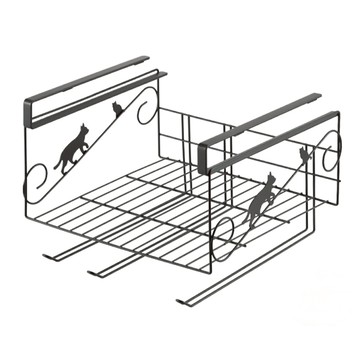 YOSHIKAWA 吉川 廚房吊掛式櫥櫃下掛貓咪造型收納櫃  1入  黑  30公分 x 29.3公分 x 21.5公分