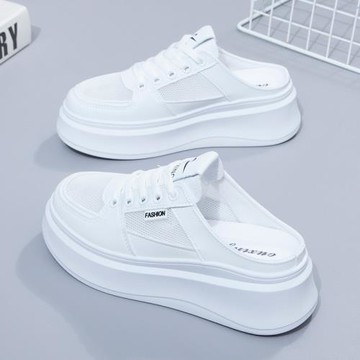 小白鞋女鞋2023春夏季新款網面透氣網鞋百搭涼鞋涼拖外穿半拖薄款