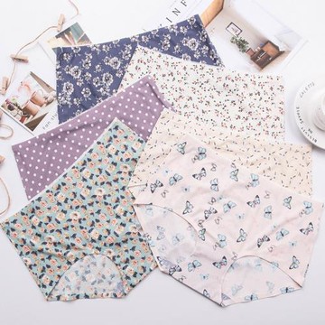 少女冰絲透氣卡通內褲女士中腰大碼可愛印花無痕一片式棉襠三角褲