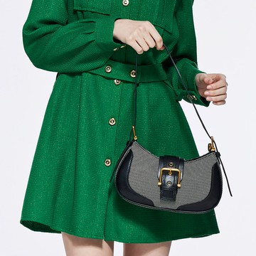 HONOR皮帶式釦環拼接月亮包-黑