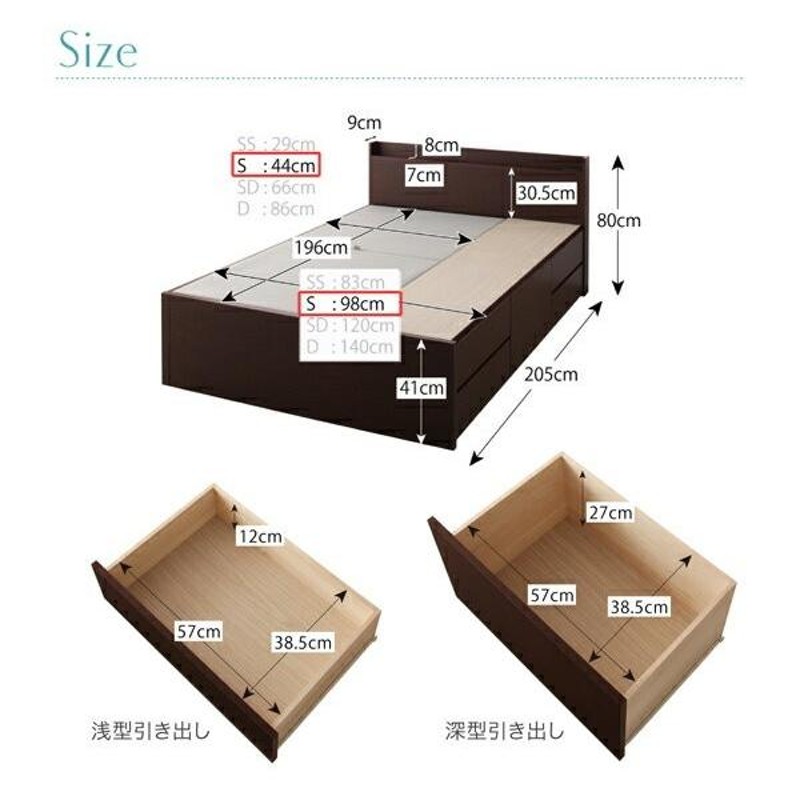 シングル ベッド チェスト 下収納 引き出し 大容量 全面収納 棚 携帯