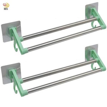 月陽37cm無痕貼雙桿不鏽鋼掛物架毛巾架置物架超值2入(D37092)