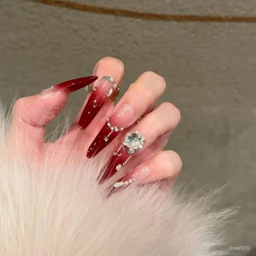 💥新年戰甲❤️手工穿戴甲冬日紅寶石新年甲片漸變韆金純慾風高級感顯白美甲貼片長款穿戴甲 Q3S1