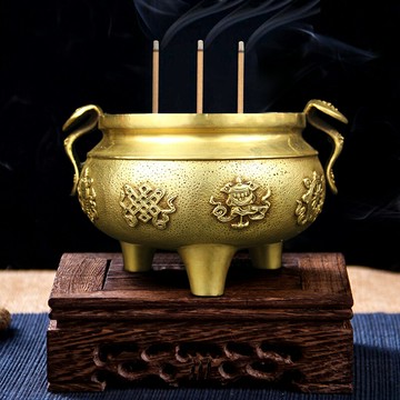 免運 銅八寶香爐擺件家居飾品開業禮品客廳書房辦公室擺件黃銅香爐