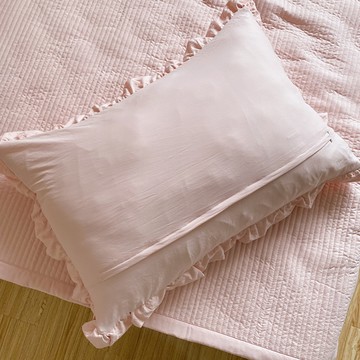 沐慕家居 水洗棉裙邊枕套  蜜桃粉  2個