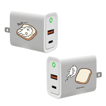 【插畫家聯名】醜白兔躺入吐司床USB3.0+PD20W雙孔充電器