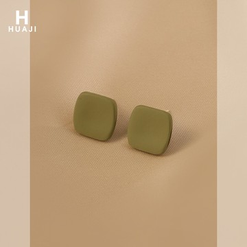 花跡幾何方形耳釘女2021年新款潮簡約小巧耳環復古港風小方塊耳飾