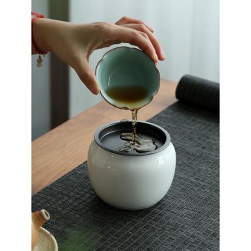 白瓷建水茶藝用陶瓷茶渣存放罐茶道配件茶盂水盂壺承帶蓋茶渣缸