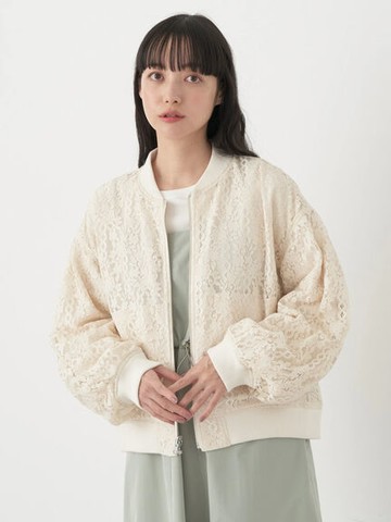 2WAY雙面穿花朵蕾絲袖抽皺MA-1夾克外套(1L41L0Y0200) - earth music&ecology